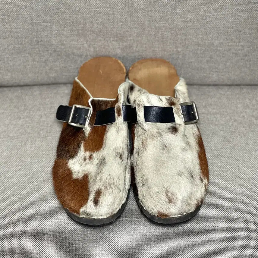 [BUNJANG] Genuine Hair-on-Hide &amp; Wood Sole Clogs (Size 270-275) / 리얼 송치 통우드 아웃솔 클로그 270-275