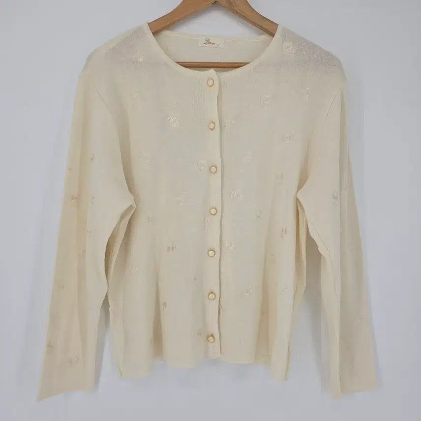 [BUNJANG] Vintage Japanese Floral Embroidered Cardigan / 일본 빈티지 플라워 자수 아이보리 가디건 [B40792]
