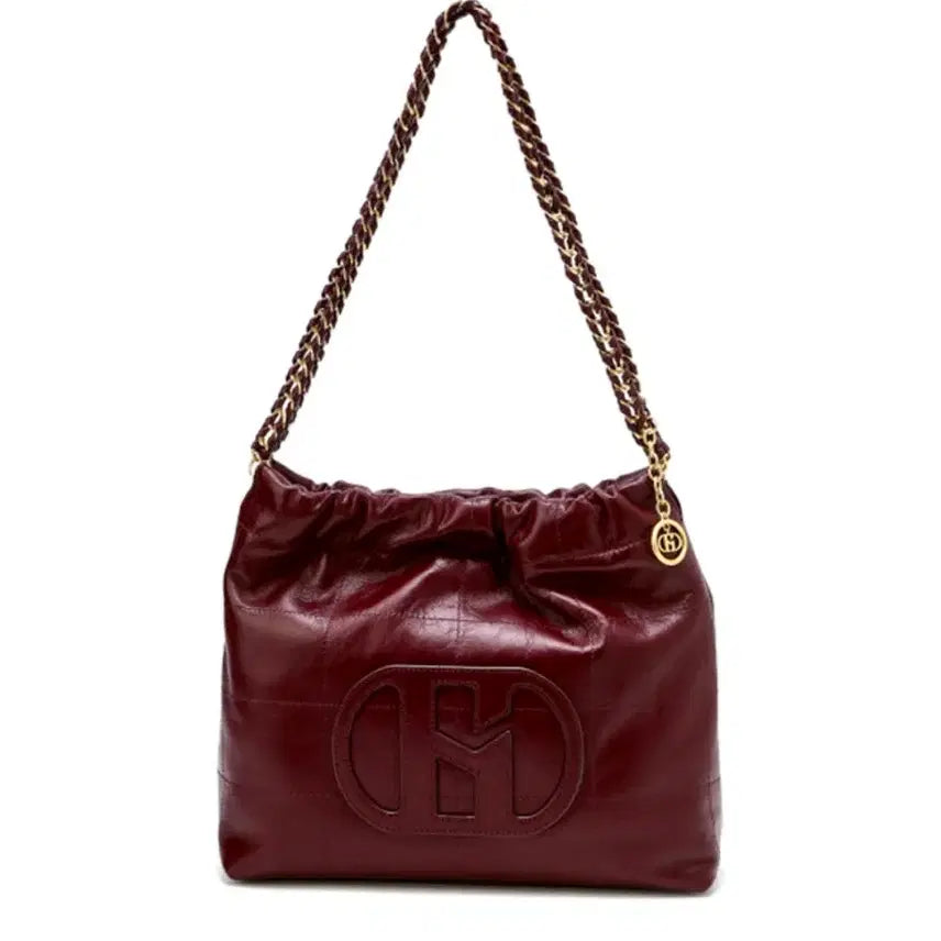 [BUNJANG] Hazzys Quilted Chain Hobo Shoulder Bag (Dark Red) / 새상품) 헤지스 퀼팅 체인 호보 숄더백 소가죽 레드