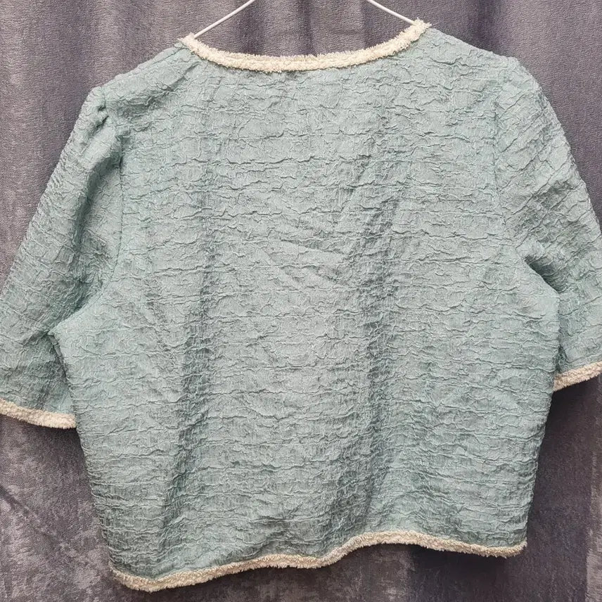 [BUNJANG] Mint Tweed Short Sleeve Cropped Jacket / 민트 트위드 반팔 크롭 자켓