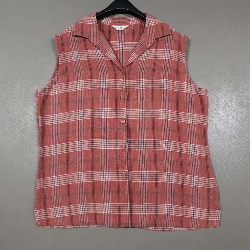 [BUNJANG] MORE PLATA Check Sleeveless Open Collar Blouse Button Shirt / MORE PLATA 모어플라타 체크 민소매 오픈카라 블라우스 버튼 셔츠