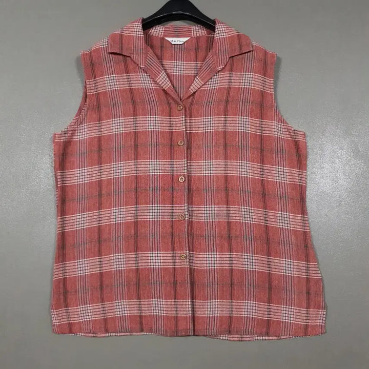 [BUNJANG] MORE PLATA Check Sleeveless Open Collar Blouse Button Shirt / MORE PLATA 모어플라타 체크 민소매 오픈카라 블라우스 버튼 셔츠