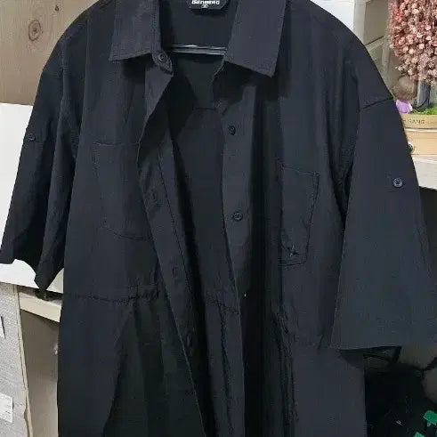 [BUNJANG] ISENBERG Black Short Sleeve Jacket Shirt Size 66 / ISENBERG 검정색 반팔 자켓 겸 셔츠 66사이즈