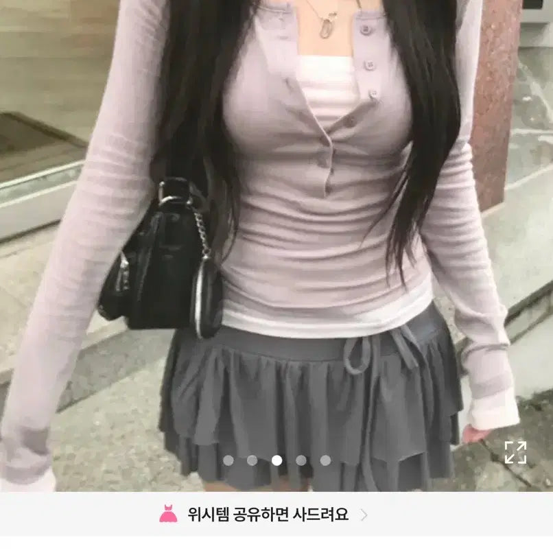 [BUNJANG] Yeori Fit Layered Long Sleeve Charcoal T-shirt / (새상품) 여리핏 레이어드 긴팔 티 차콜