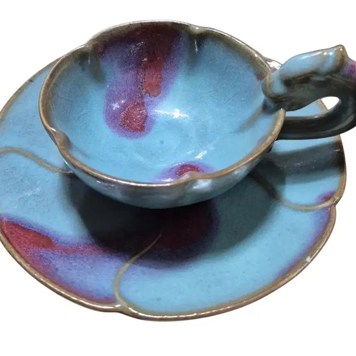 [BUNJANG] Song Dynasty Jun Ware "Meiguiwen" Cup and Saucer / 송균요매괴문 잔잔대