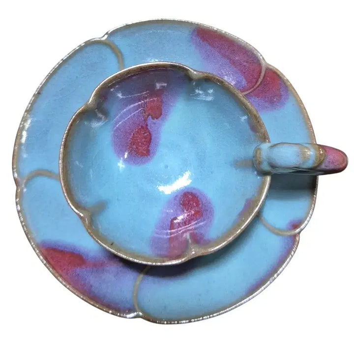 [BUNJANG] Song Dynasty Jun Ware "Meiguiwen" Cup and Saucer / 송균요매괴문 잔잔대