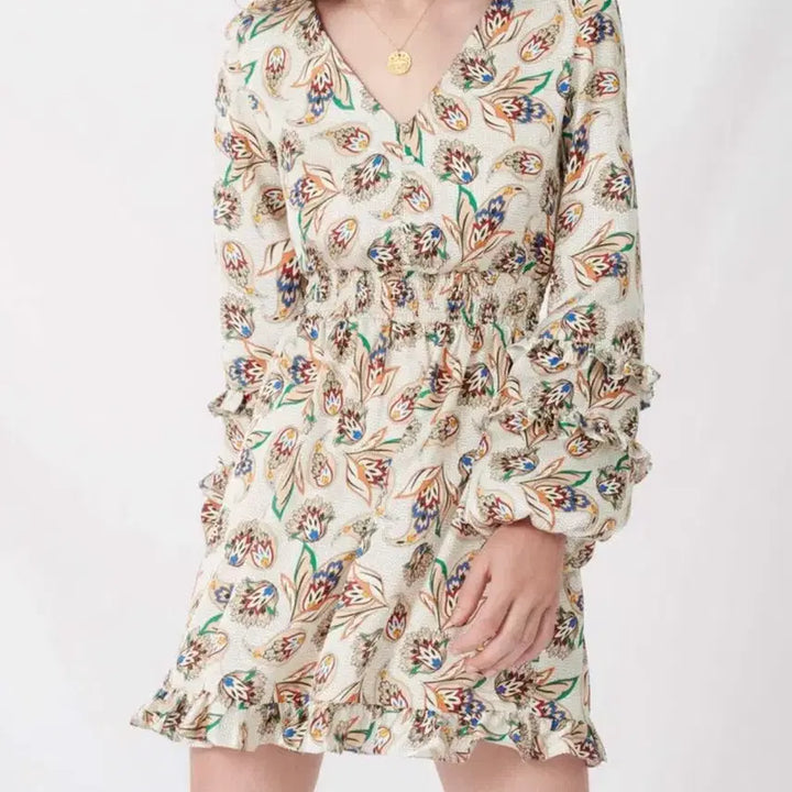 [BUNJANG] Maje Ruffle Print Satin Dress / Maje 마쥬 러플 프린트 샤틴 원피스