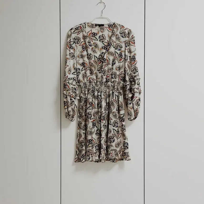 [BUNJANG] Maje Ruffle Print Satin Dress / Maje 마쥬 러플 프린트 샤틴 원피스