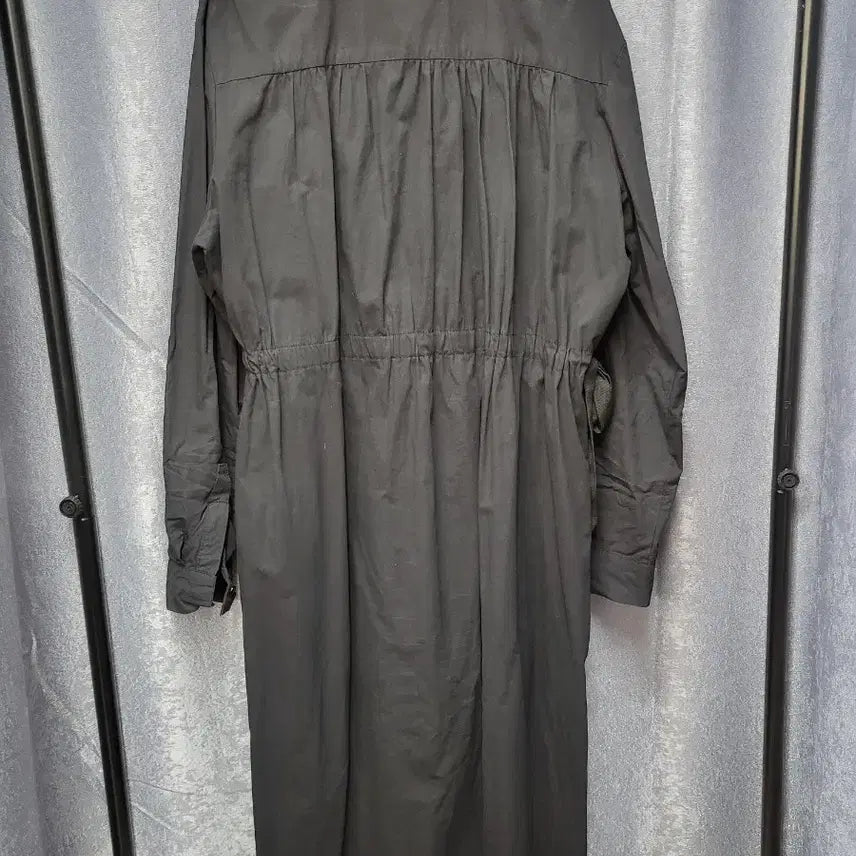 [BUNJANG] Black String Waist Long Shirtdress / 허리 스트링 블랙 셔츠 롱 원피스