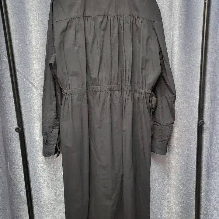 [BUNJANG] Black String Waist Long Shirtdress / 허리 스트링 블랙 셔츠 롱 원피스