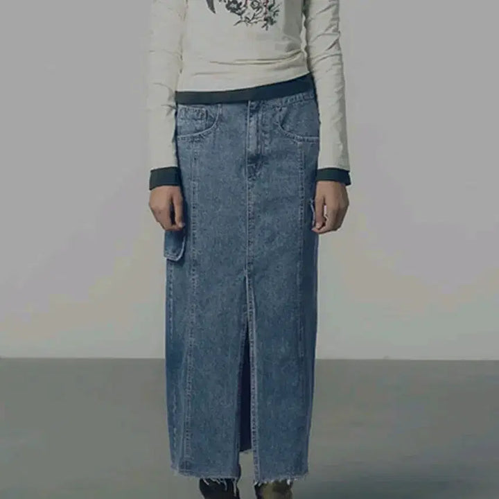 [BUNJANG] Rave Denim Midi Skirt / 레이브 데님 롱 스커트 Denim Midi Skirt in Blue