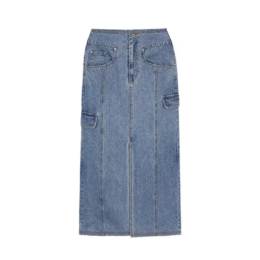 [BUNJANG] Rave Denim Midi Skirt / 레이브 데님 롱 스커트 Denim Midi Skirt in Blue