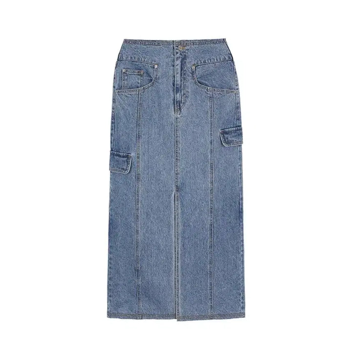 [BUNJANG] Rave Denim Midi Skirt / 레이브 데님 롱 스커트 Denim Midi Skirt in Blue