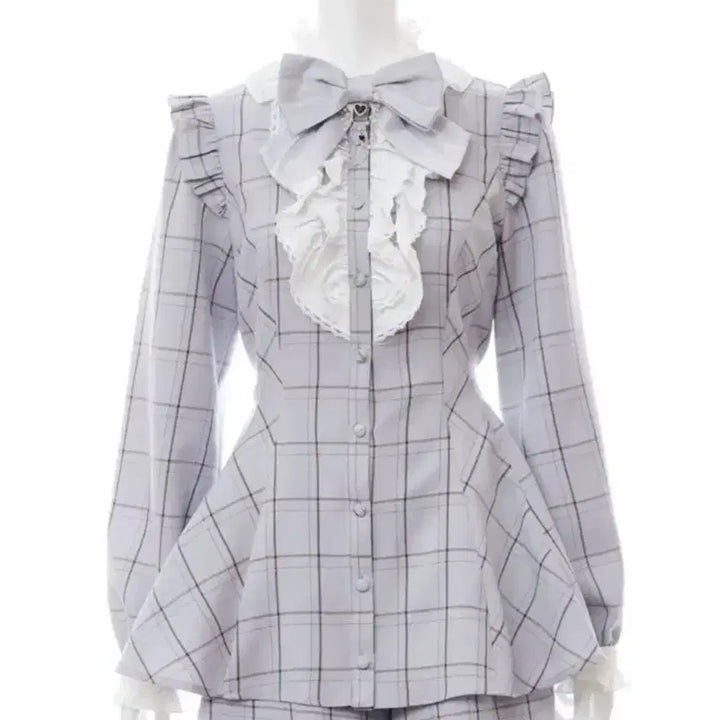 [BUNJANG] Secret Honey Check Mizuiro Ribbon Ruffle Set / 시크릿허니 시허니 체크 미즈이로 리본 러플 셋업 양산형 지뢰계 양지뢰