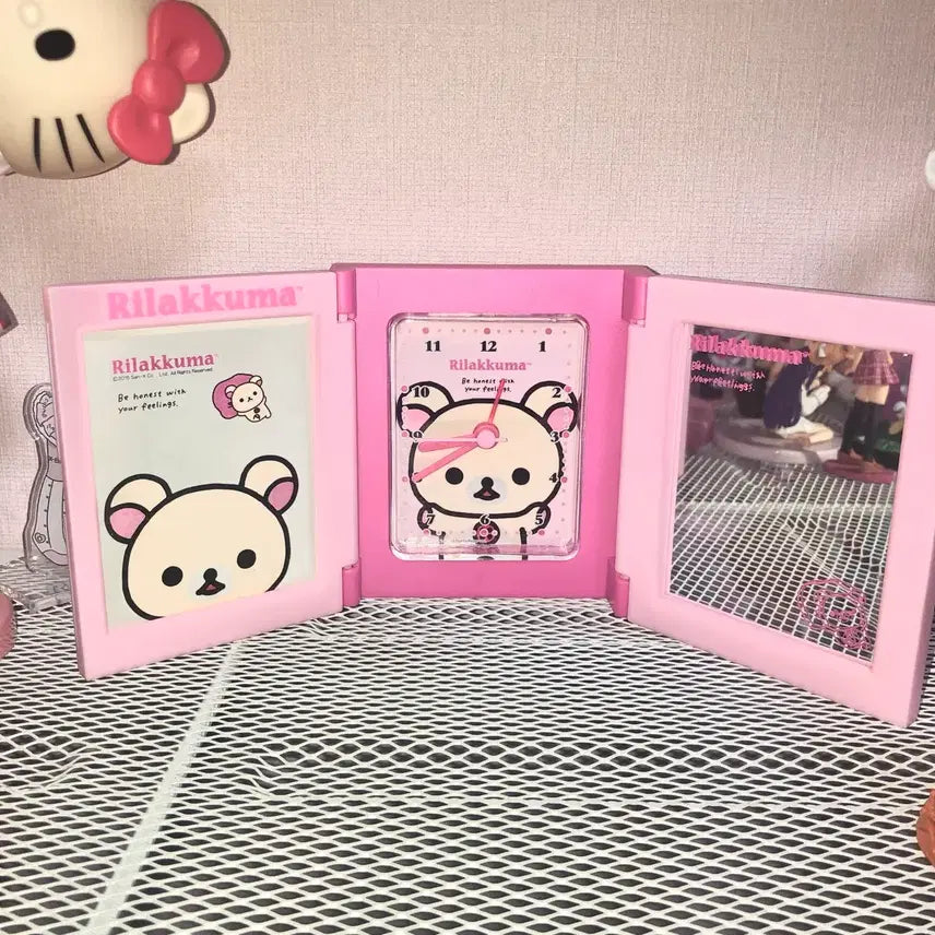 [SOLD OUT] 코리락쿠마 핑크 3단 거울 탁상 시계