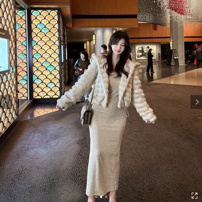 [BUNJANG] Cropped Faux Fur Jacket / 퍼자켓