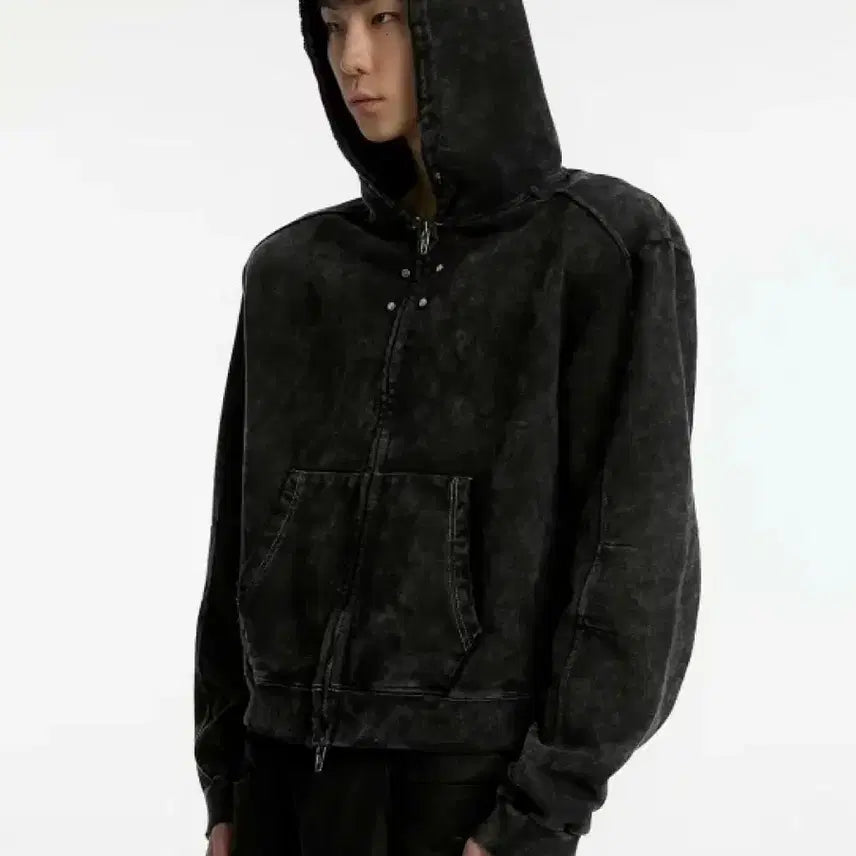 [BUNJANG] Anotheryouth Oversized Dyed Crop Zip-up Hoodie / 파워숄더 오버다이드 크롭 집업 후디 - 어나더유스