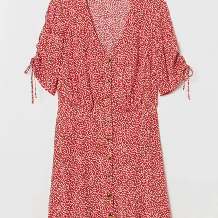 [SOLD OUT] [옷정리] H&amp;M / 레드 플라워 프린트 셔츠 원피스 / eur32