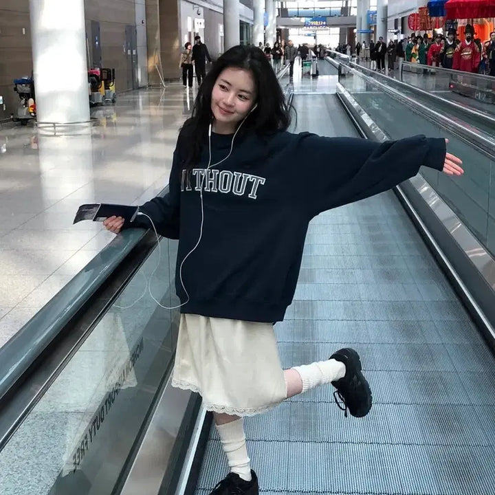 [BUNJANG] Without Summer Oversized Sweatshirt Navy / 오늘만 이가격 새상품 위드아웃썸머 스웻셔츠 맨투맨 네이비 free