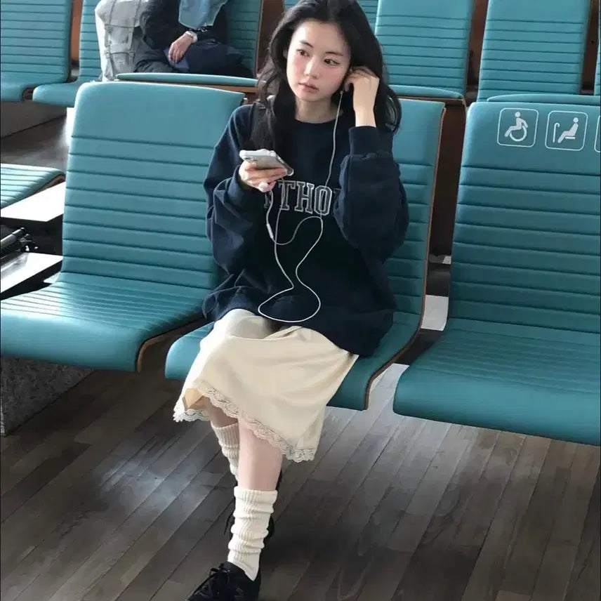 [BUNJANG] Without Summer Oversized Sweatshirt Navy / 오늘만 이가격 새상품 위드아웃썸머 스웻셔츠 맨투맨 네이비 free