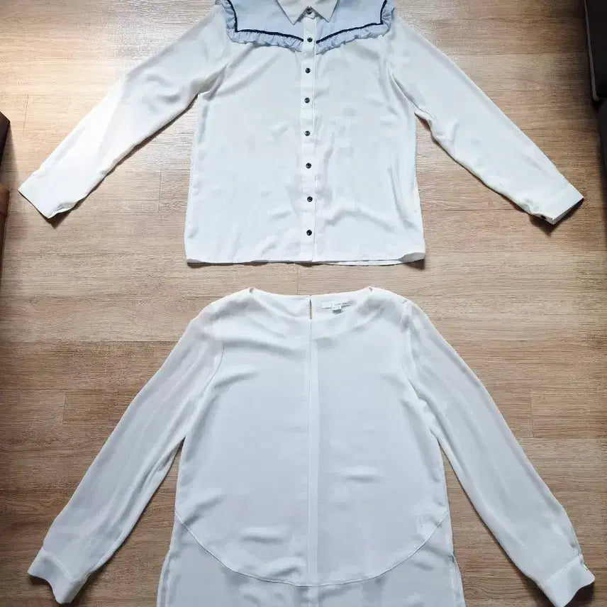 [BUNJANG] Bundle Set: 2 White Long-Sleeve Blouses / (새상품)흰색 긴팔 블라우스 2개 일괄판매