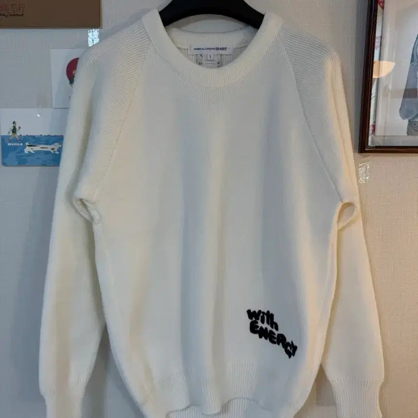 [BUNJANG] Comme des Garcons Ivory Lettering Knit Sweater / [S] 꼼데가르송 아이보리 레터링 니트