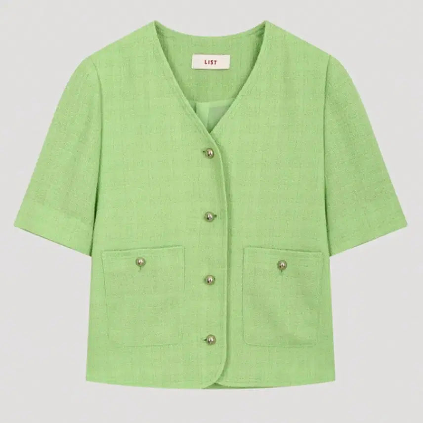 [BUNJANG] LIST Short Sleeve Tweed Jacket Green / LIST 리스트 반팔 트위드 자켓 그린