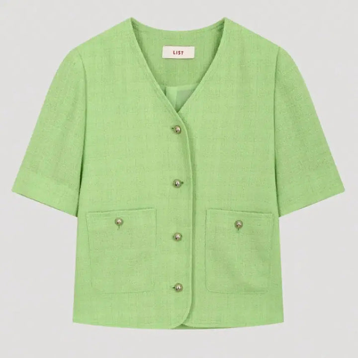 [BUNJANG] LIST Short Sleeve Tweed Jacket Green / LIST 리스트 반팔 트위드 자켓 그린