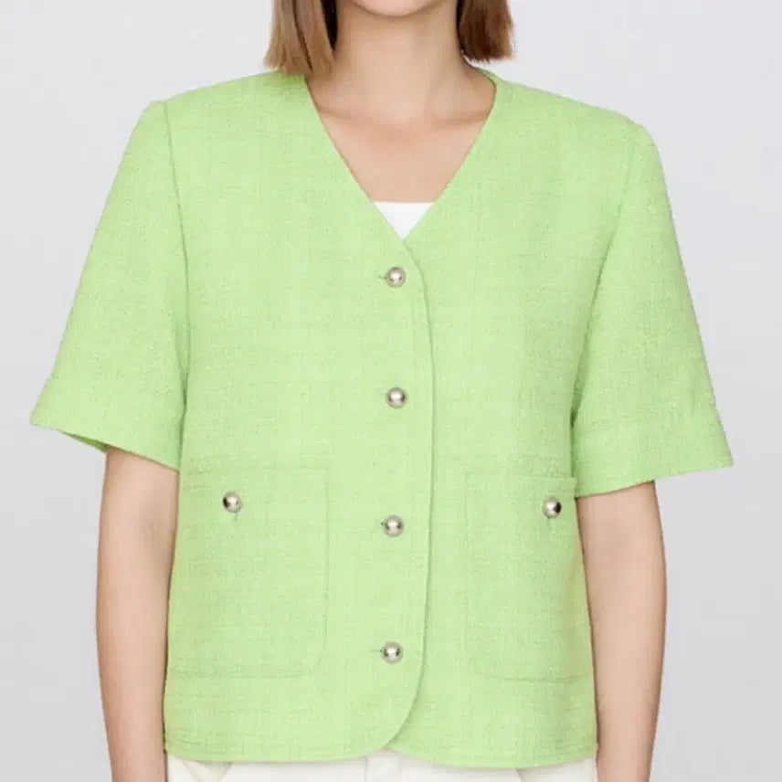 [BUNJANG] LIST Short Sleeve Tweed Jacket Green / LIST 리스트 반팔 트위드 자켓 그린
