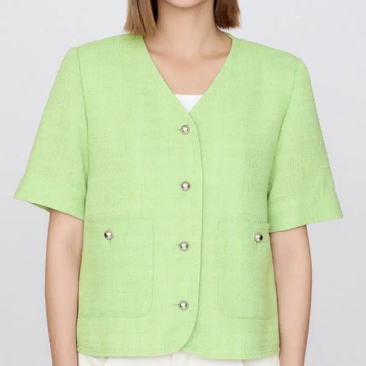 [BUNJANG] LIST Short Sleeve Tweed Jacket Green / LIST 리스트 반팔 트위드 자켓 그린