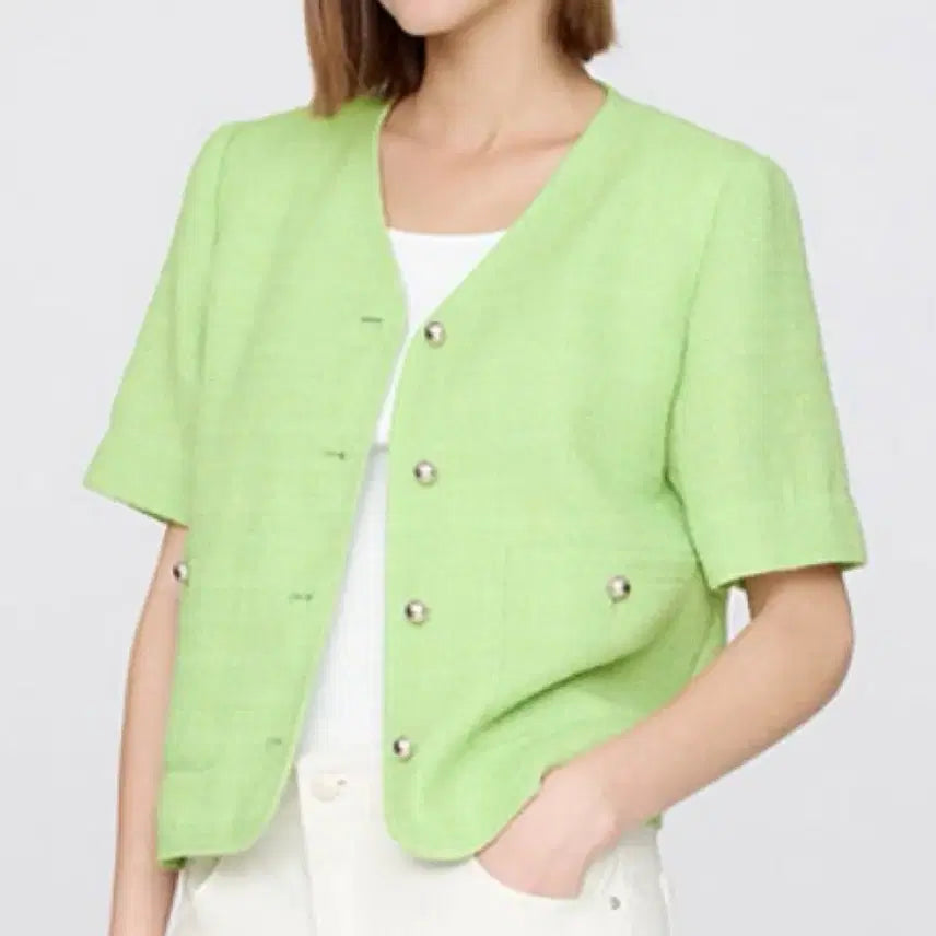 [BUNJANG] LIST Short Sleeve Tweed Jacket Green / LIST 리스트 반팔 트위드 자켓 그린