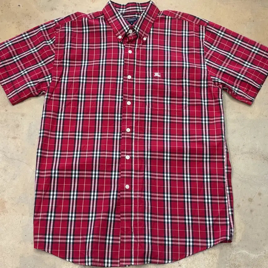 [BUNJANG] Burberry Red Check Short Sleeve Shirt M / 버버리 Red 체크 반팔 셔츠 M