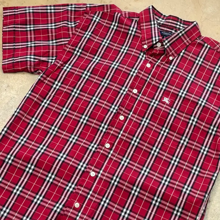 [BUNJANG] Burberry Red Check Short Sleeve Shirt M / 버버리 Red 체크 반팔 셔츠 M
