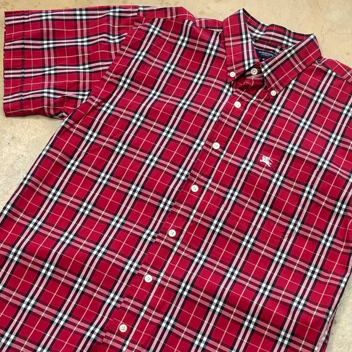 [BUNJANG] Burberry Red Check Short Sleeve Shirt M / 버버리 Red 체크 반팔 셔츠 M
