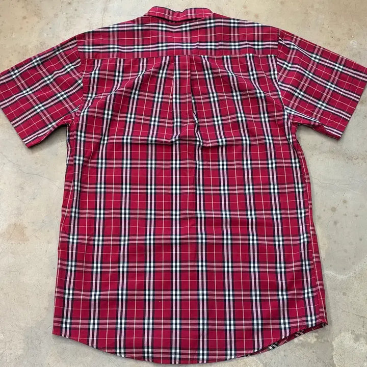 [BUNJANG] Burberry Red Check Short Sleeve Shirt M / 버버리 Red 체크 반팔 셔츠 M