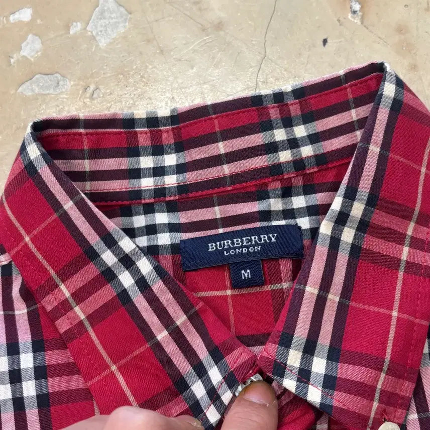 [BUNJANG] Burberry Red Check Short Sleeve Shirt M / 버버리 Red 체크 반팔 셔츠 M