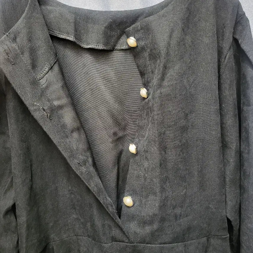 [BUNJANG] Pearl Button Black Long Dress / 진주 버튼 블랙 롱 원피스