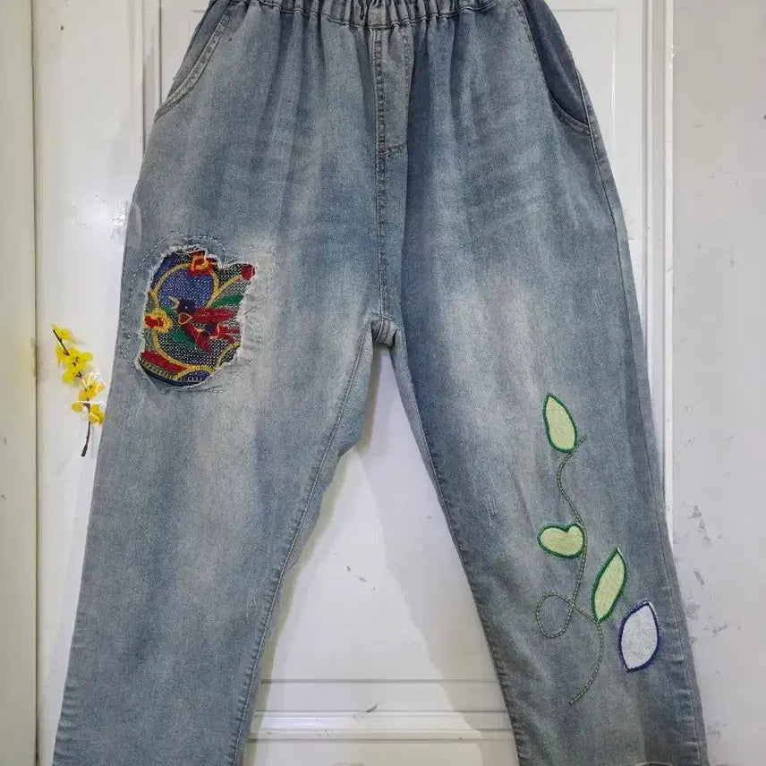 [BUNJANG] Wide Elastic Denim Pants / 봄 여름  디자인이쁜  와이드 스판  밴딩 청베기통바지  88까지