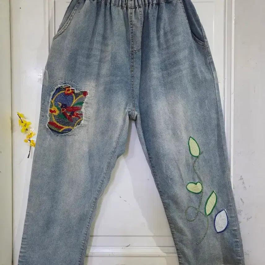 [BUNJANG] Wide Elastic Denim Pants / 봄 여름  디자인이쁜  와이드 스판  밴딩 청베기통바지  88까지