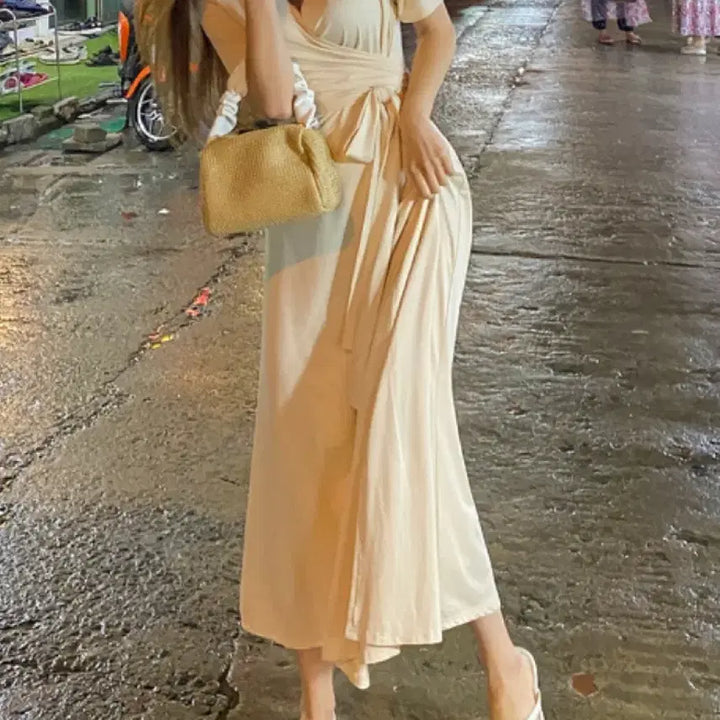 [BUNJANG] Beige Wrap Long Dress / 베이지랩원피스