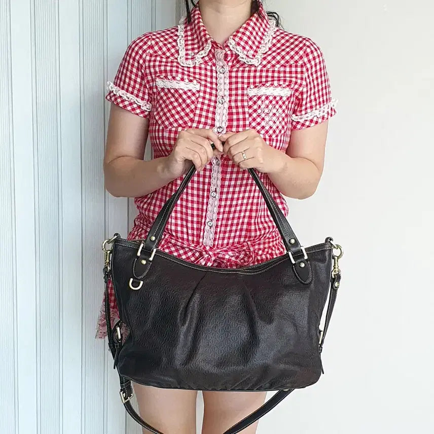 [BUNJANG] Louis Quatorze Brown Leather Large Shoulder Bag / 루이까또즈 브라운 가죽 빅 숄더백 중고 가방 은피아노