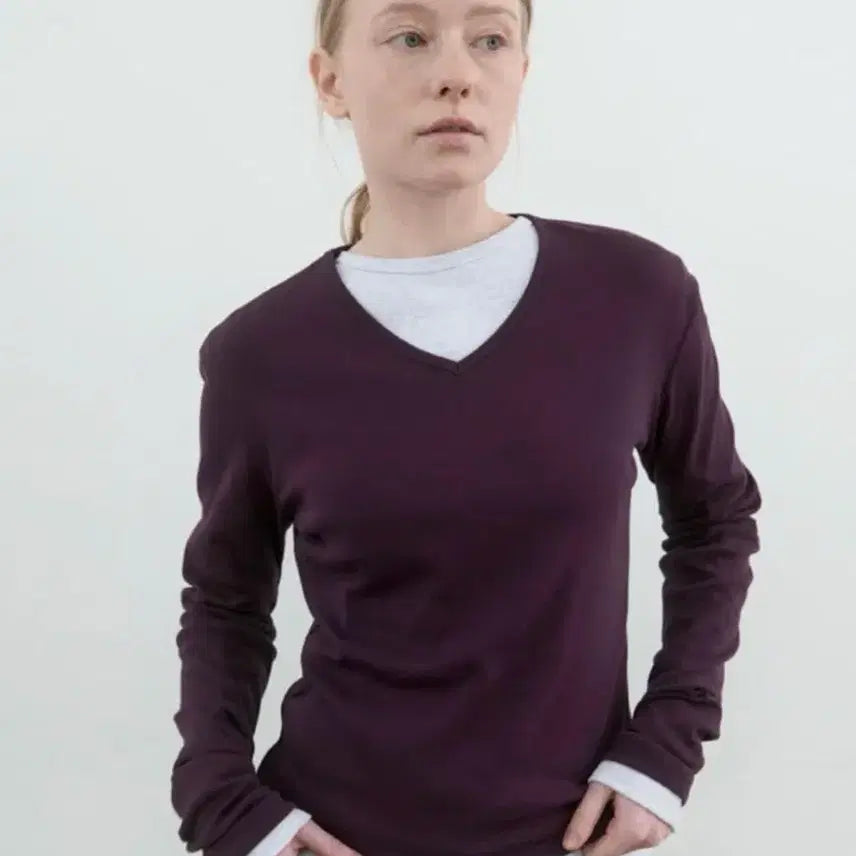[BUNJANG] Poszer V-Neck Long Sleeve Knit T-Shirt / poszer 포저 브이넥 롱슬리브 니트 긴팔 티셔츠