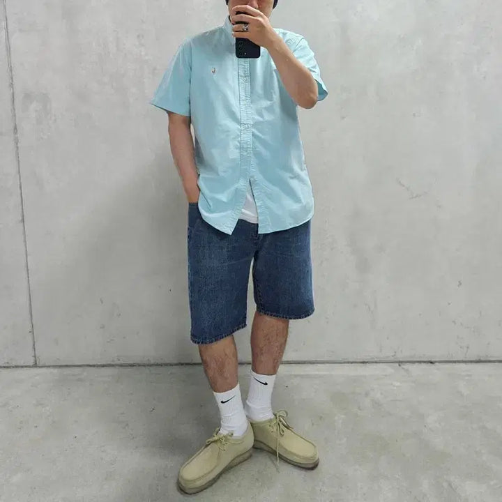 [BUNJANG] Polo Ralph Lauren Classic Fit Sky Blue Multi-Color Pony Embroidered Short Sleeve Shirt L / 폴로 랄프로렌 셔츠 M0365