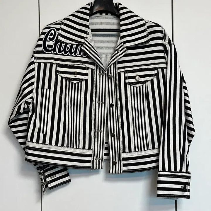 [BUNJANG] JetCollage Stripe Denim Jacket Outerwear / 새상품) 젯콜리코 스트라이프 외투 데님 자켓 점퍼 데님자켓 아우터