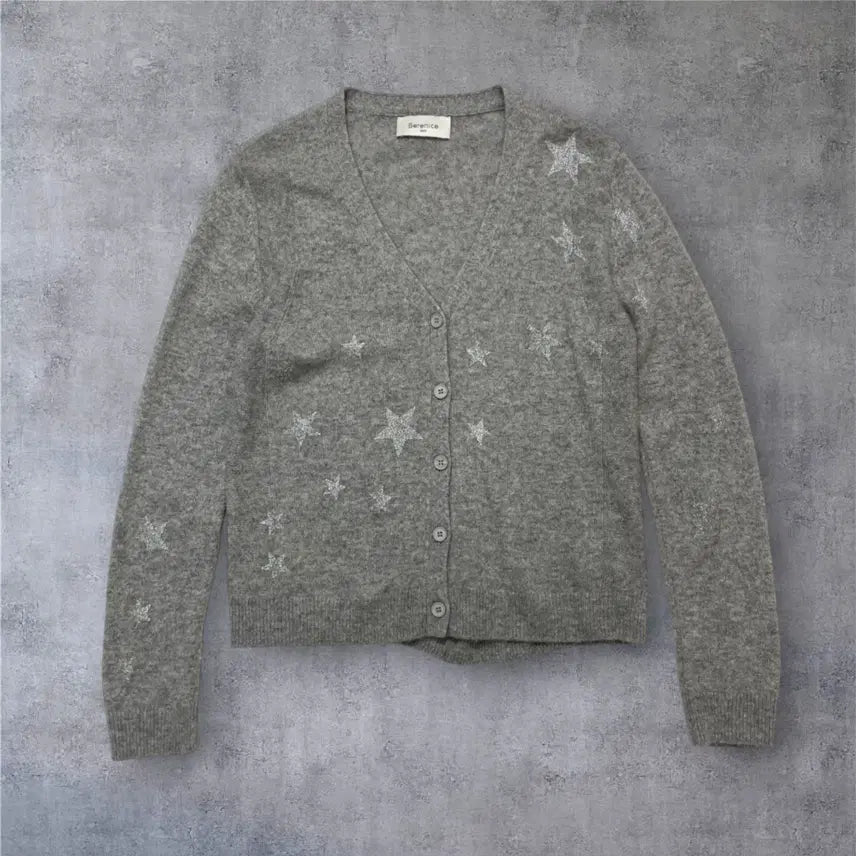 [BUNJANG] Berenice Gray Star Cashmere V-Neck Cardigan / 베르니스 Berenice 그레이 스타 캐시미어 브이넥 가디건 85