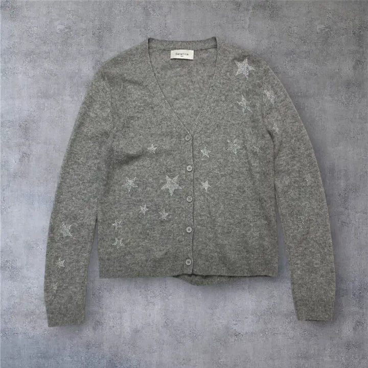 [BUNJANG] Berenice Gray Star Cashmere V-Neck Cardigan / 베르니스 Berenice 그레이 스타 캐시미어 브이넥 가디건 85