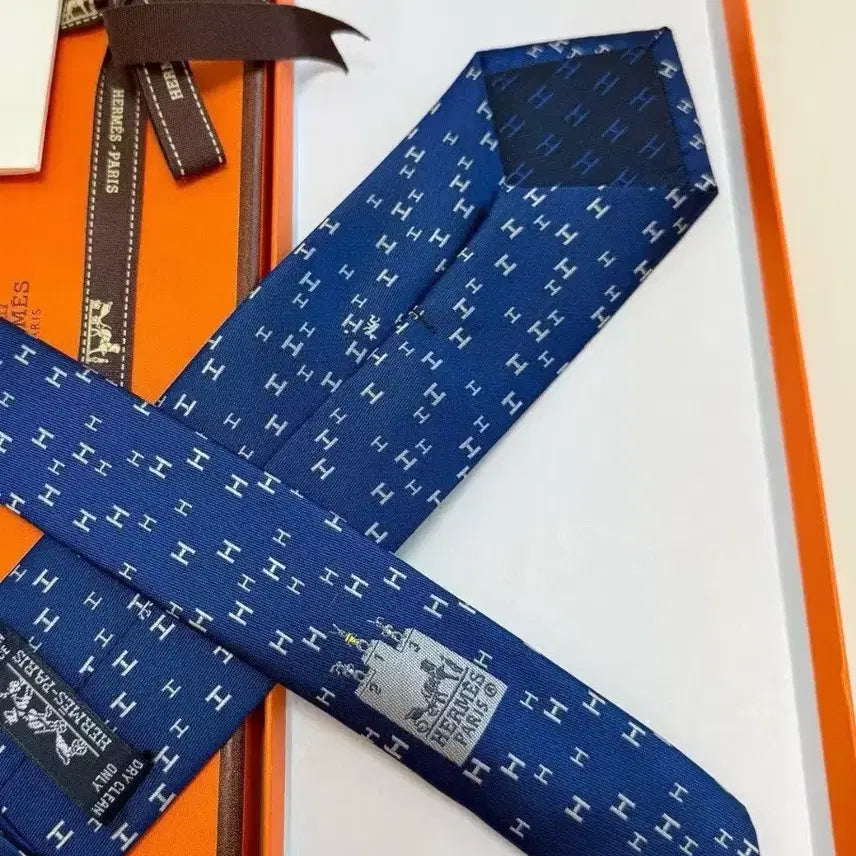 [BUNJANG] Hermes Blue H Logo Silk Tie / 에르메스의 파란색 넥타이