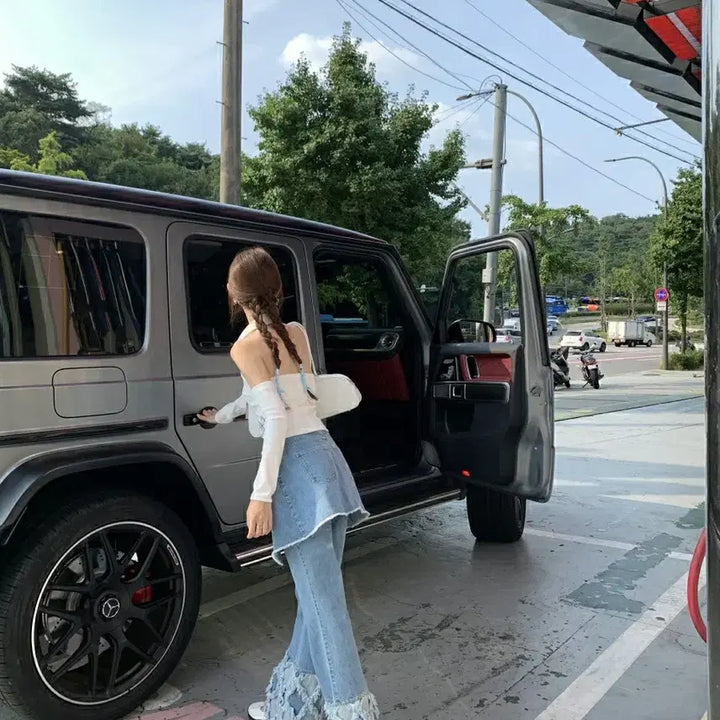 [BUNJANG] Sukkuki Linda Denim Skirt Pants / 서쿠키 린다 데님 스커트팬츠