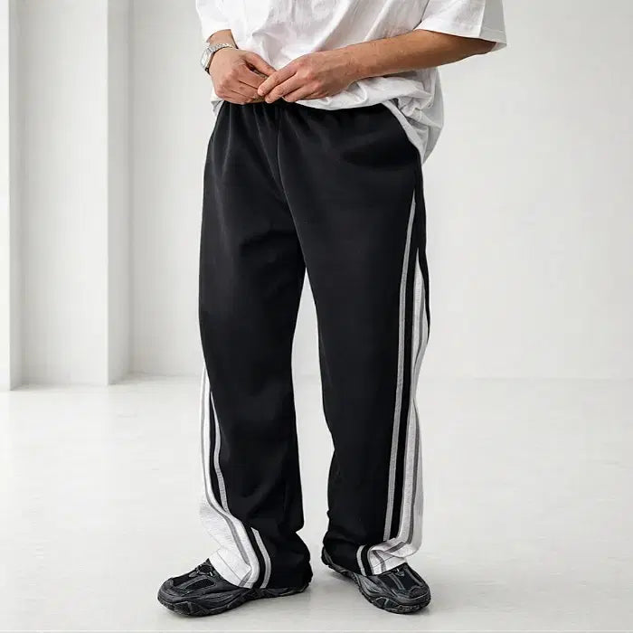 [BUNJANG] Iro Liberty Color Block Sweatband Wide Pants / 남자 배색 스웨트 밴딩 와이드 팬츠 2컬러