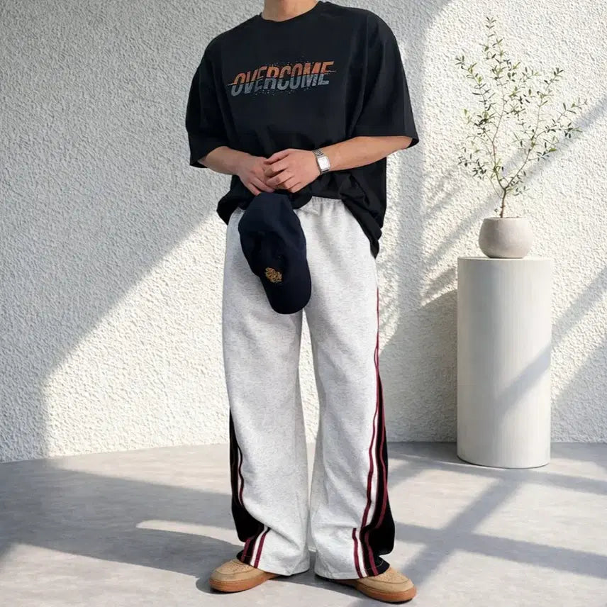 [BUNJANG] Iro Liberty Color Block Sweatband Wide Pants / 남자 배색 스웨트 밴딩 와이드 팬츠 2컬러